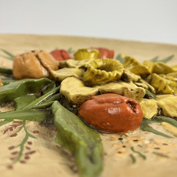 Vintage BOSSONS Style Handpainted Spring Flowers Chalkware Wall Plaque Decor 14” - Picture 4 of 9